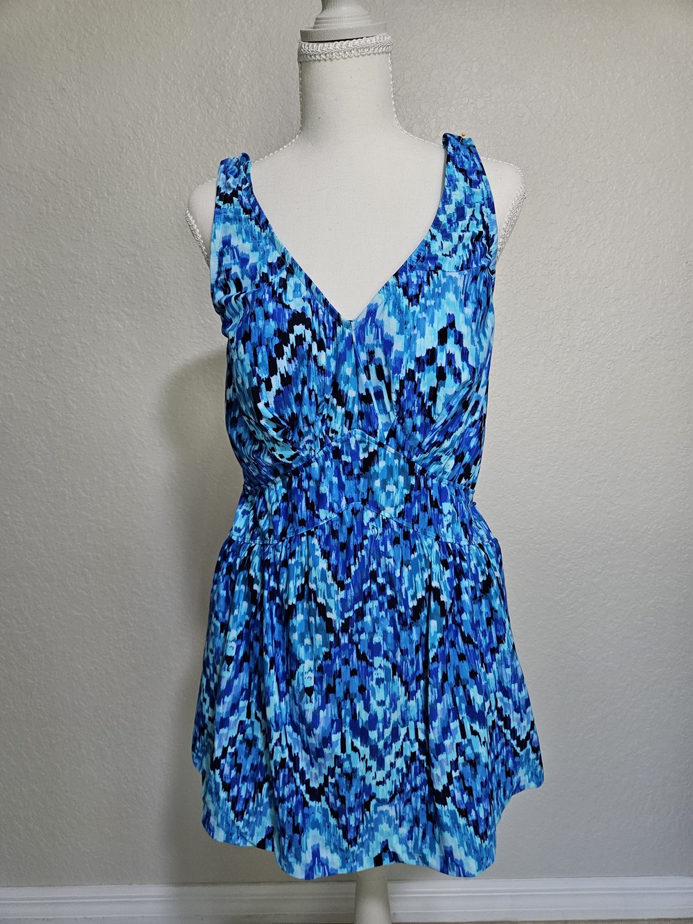 Maxine of Hollywood Blue Multi V-Neck One-Piece Swimdress